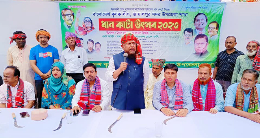 প্রধানমন্ত্রী শেখ হাসিনার নির্দেশে দরিদ্র কৃষকের ধান কাটলেন এমপি মোজাফফর হোসেন