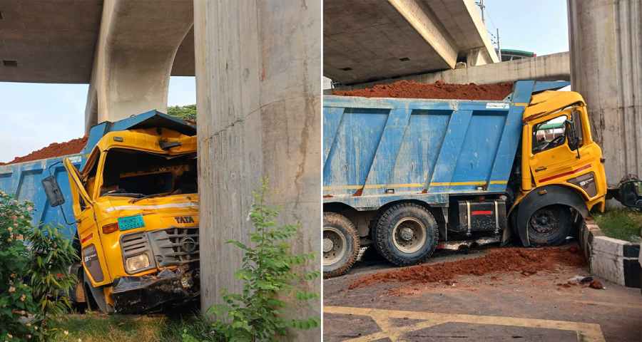আবারও মেট্রোরেলের পিলারে ট্রাকের ধাক্কা